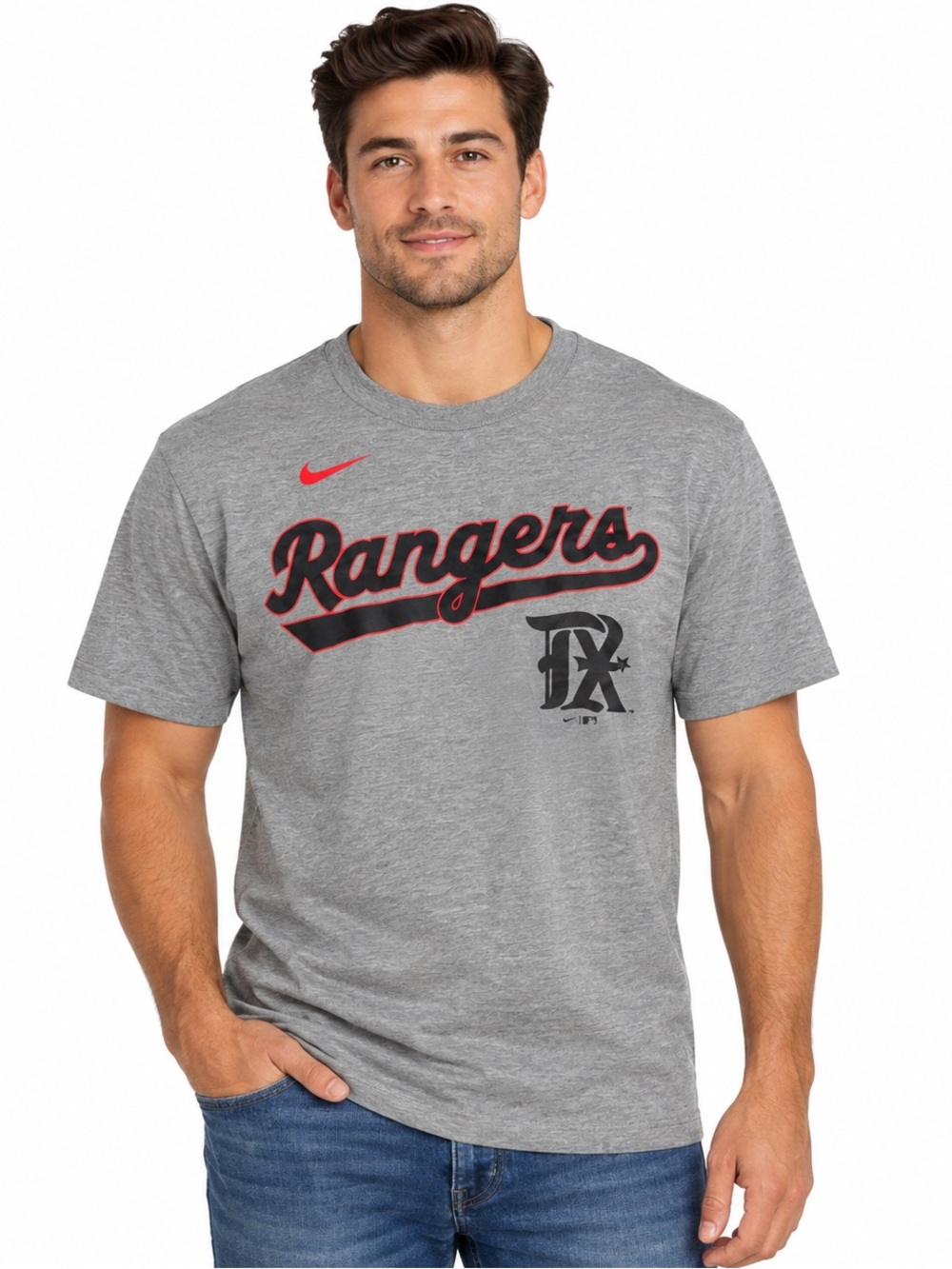 Nike Texas Rangers T-Shirt Mens Large Gray MLB Baseball Graphic Tee